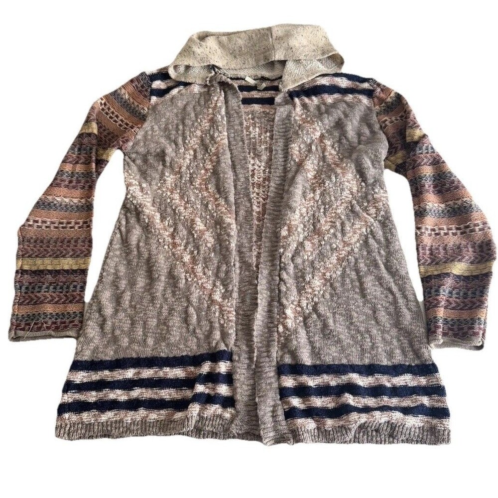 BKE Gimmicks Hooded Long Knit Cardigan From Buckle L Fringe Detail Aztec Flaws
